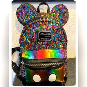 Disney Park Loungefly Sequin Mickey Mouse Rainbow Mini Backpack
